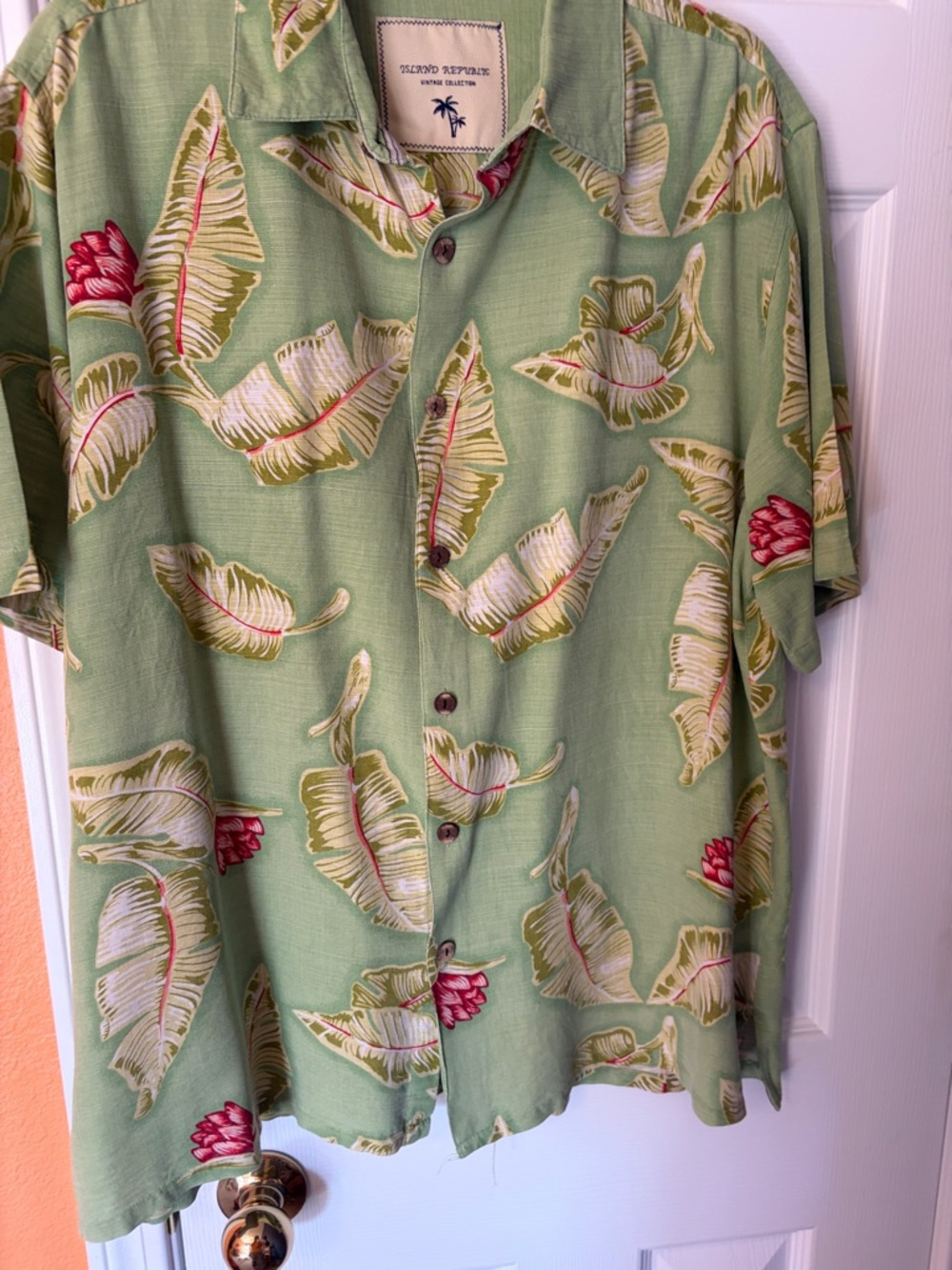 Island Republic Men's Green Tropical Leaf Short-Sleeve Shirt